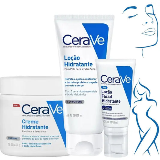 kit CeraVe Corpo e Rosto Loção Creme Hidratante Pele Seca Extra